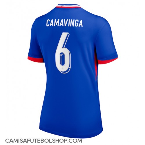 Camisa de time de futebol França Eduardo Camavinga #6 Replicas 1º Equipamento Feminina Europeu 2024 Manga Curta